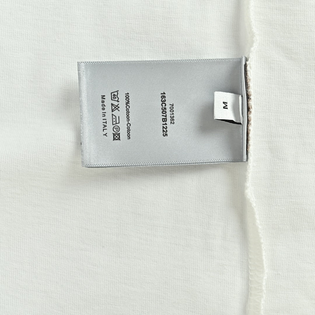 Dior CD Cursive Slogan Chain Embroidered Short Sleeve T-Shirt - White