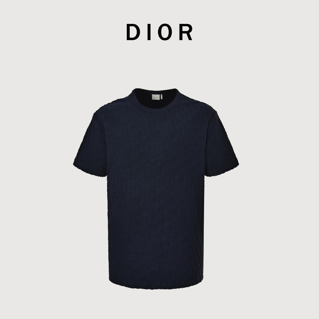 Dior CD Terry Jacquard Velvet Flock Set Short Sleeve T-Shirt - Navy