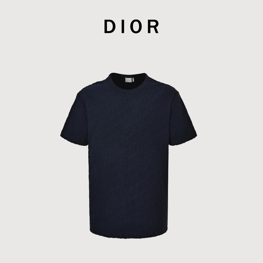 Dior CD Terry Jacquard Velvet Flock Set Short Sleeve T-Shirt - Navy