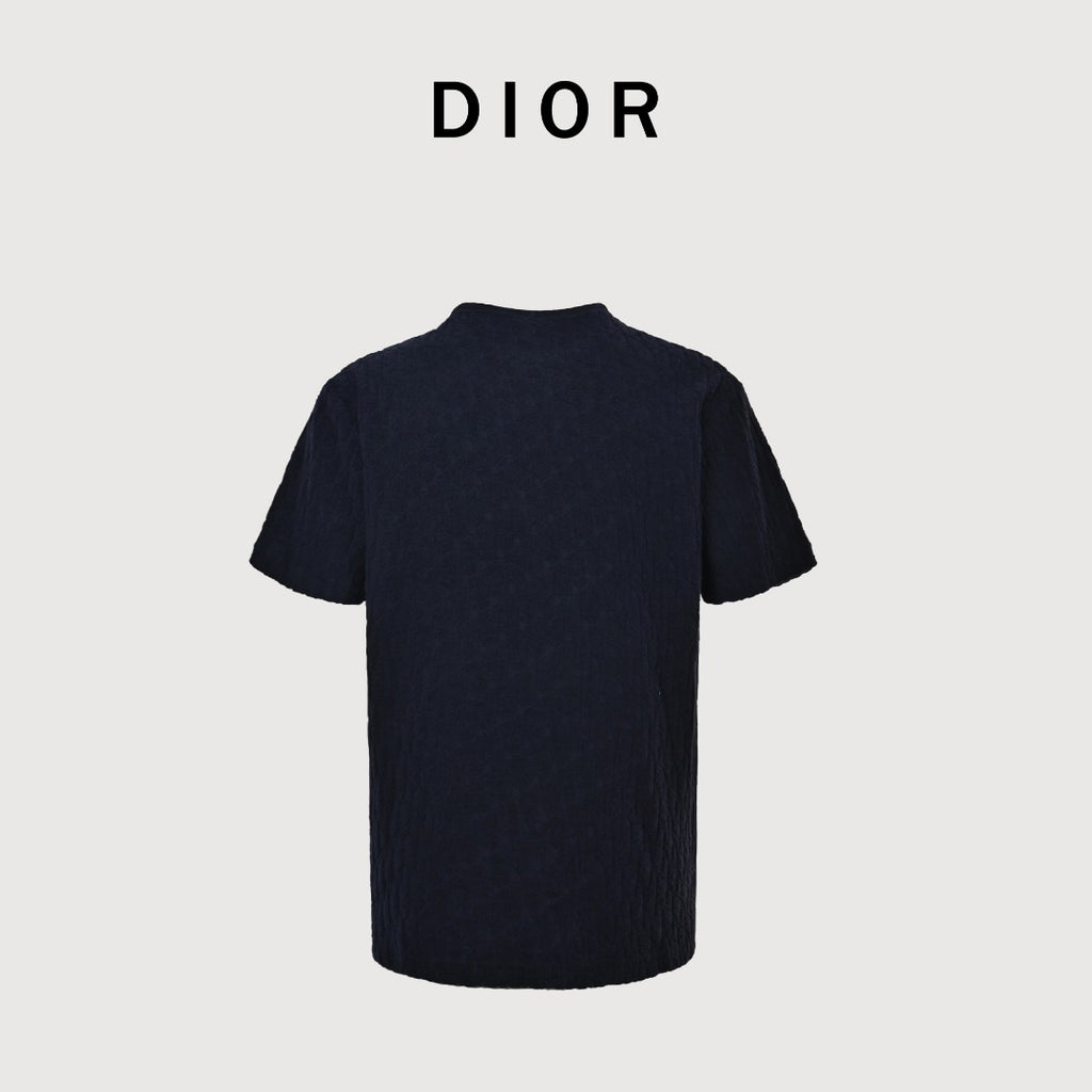 Dior CD Terry Jacquard Velvet Flock Set Short Sleeve T-Shirt - Navy