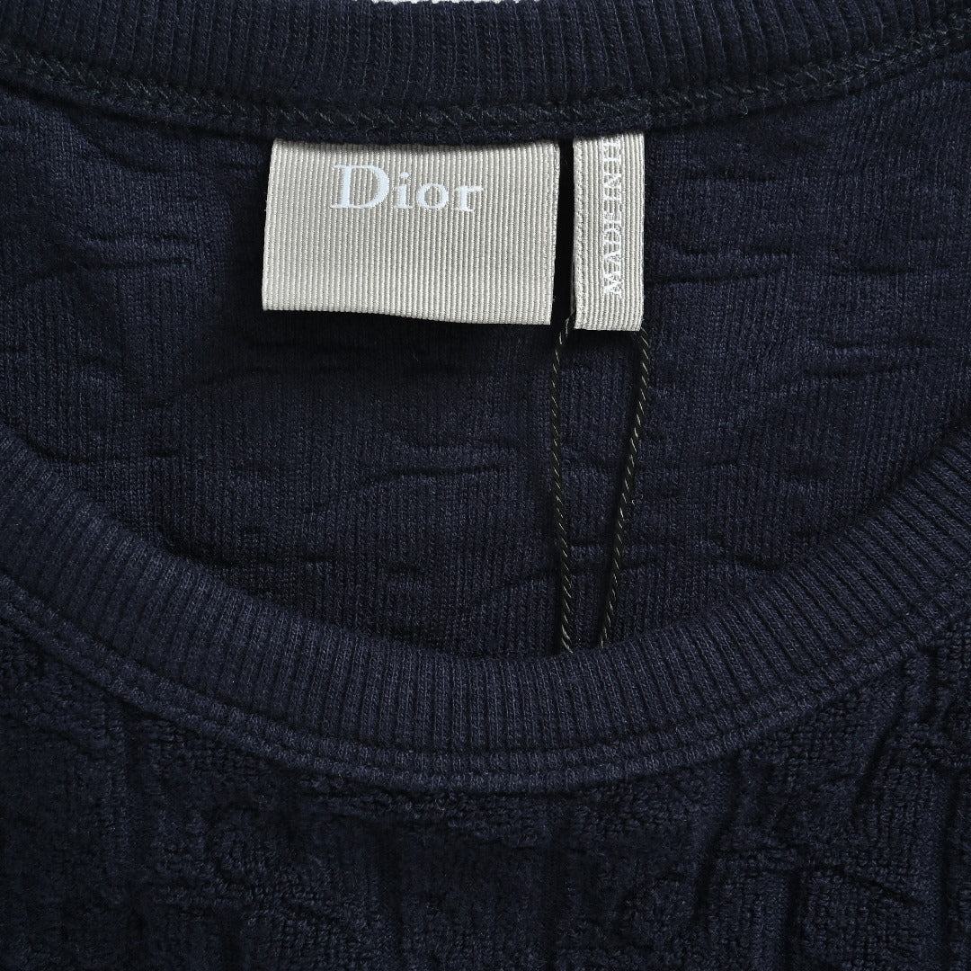 Dior CD Terry Jacquard Velvet Flock Set Short Sleeve T-Shirt - Navy
