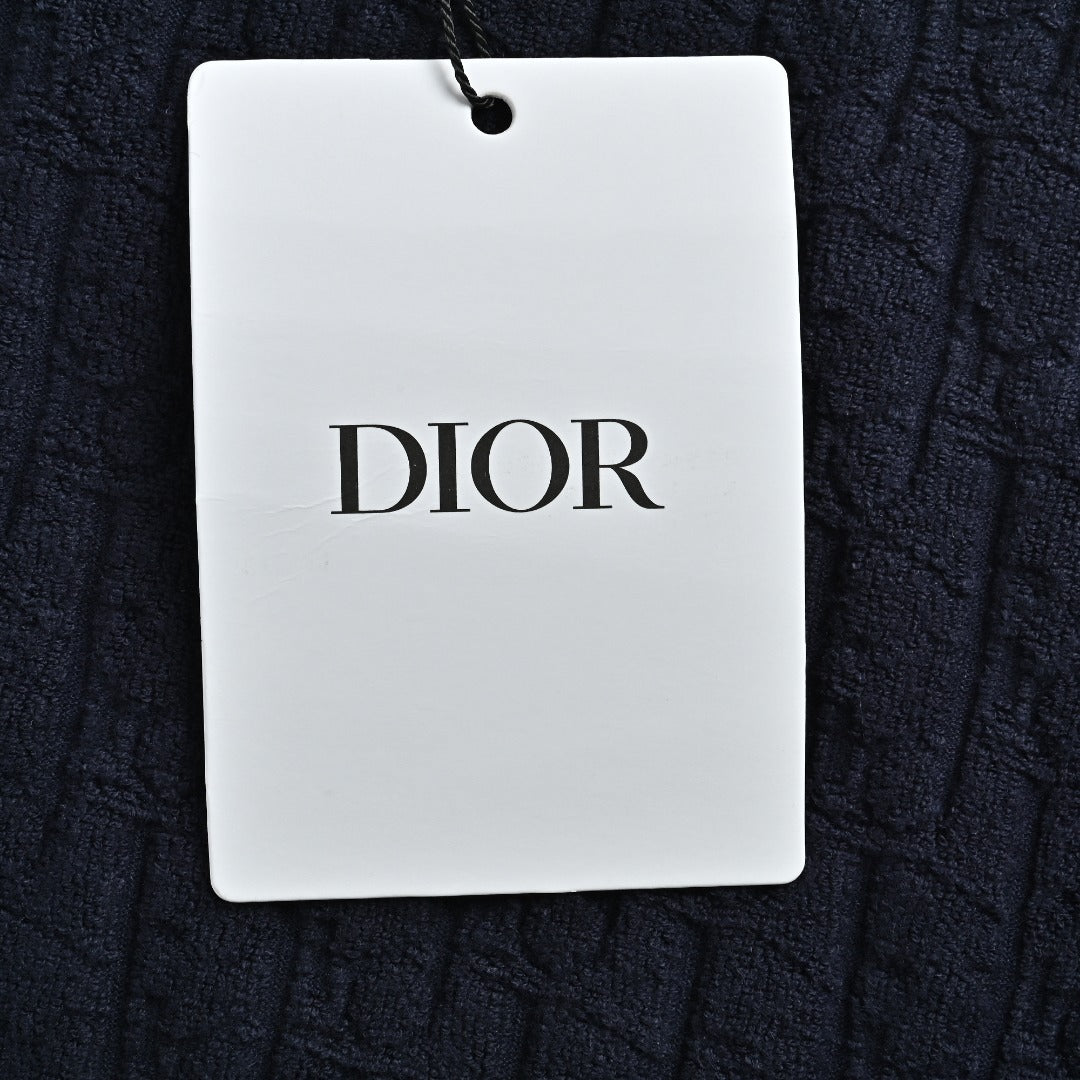 Dior CD Terry Jacquard Velvet Flock Set Short Sleeve T-Shirt - Navy