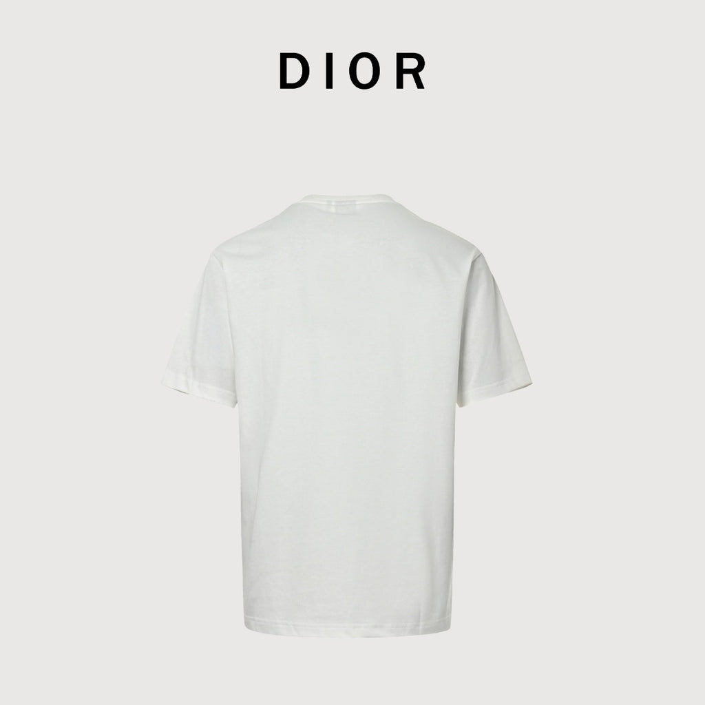 Dior Forest Caterpillar 3D Embroidered Short Sleeve T-Shirt - White