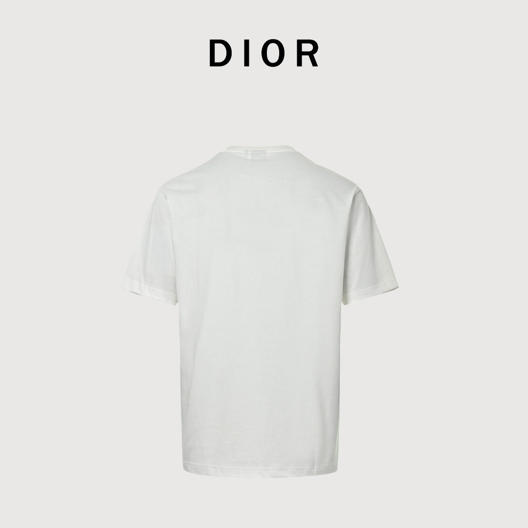 Dior Forest Caterpillar 3D Embroidered Short Sleeve T-Shirt - White