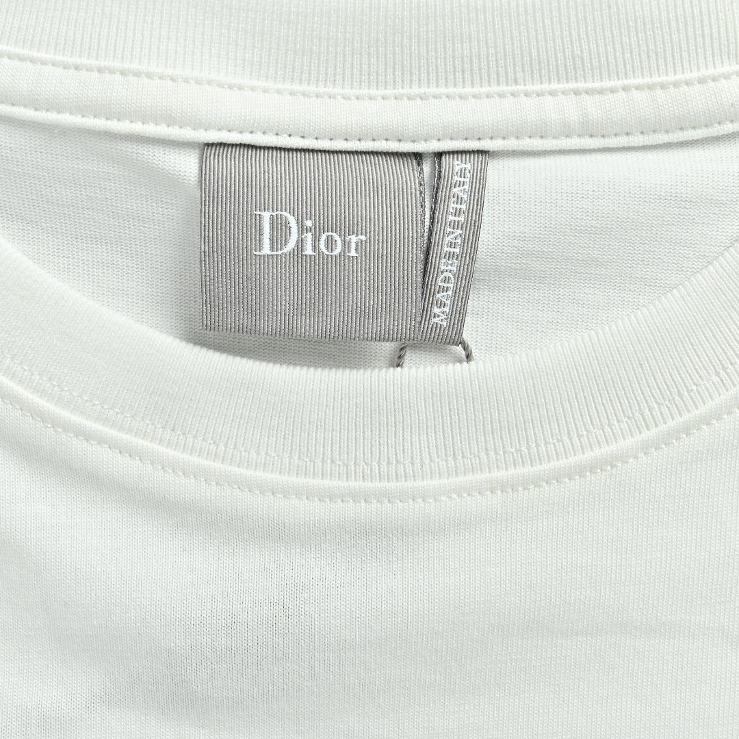 Dior Forest Caterpillar 3D Embroidered Short Sleeve T-Shirt - White