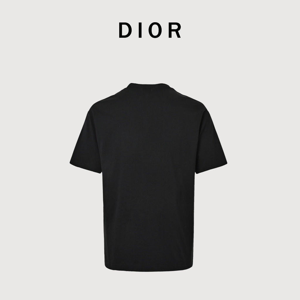 Dior 26SS Letter Badge Embroidered Short Sleeve T-Shirt - Black