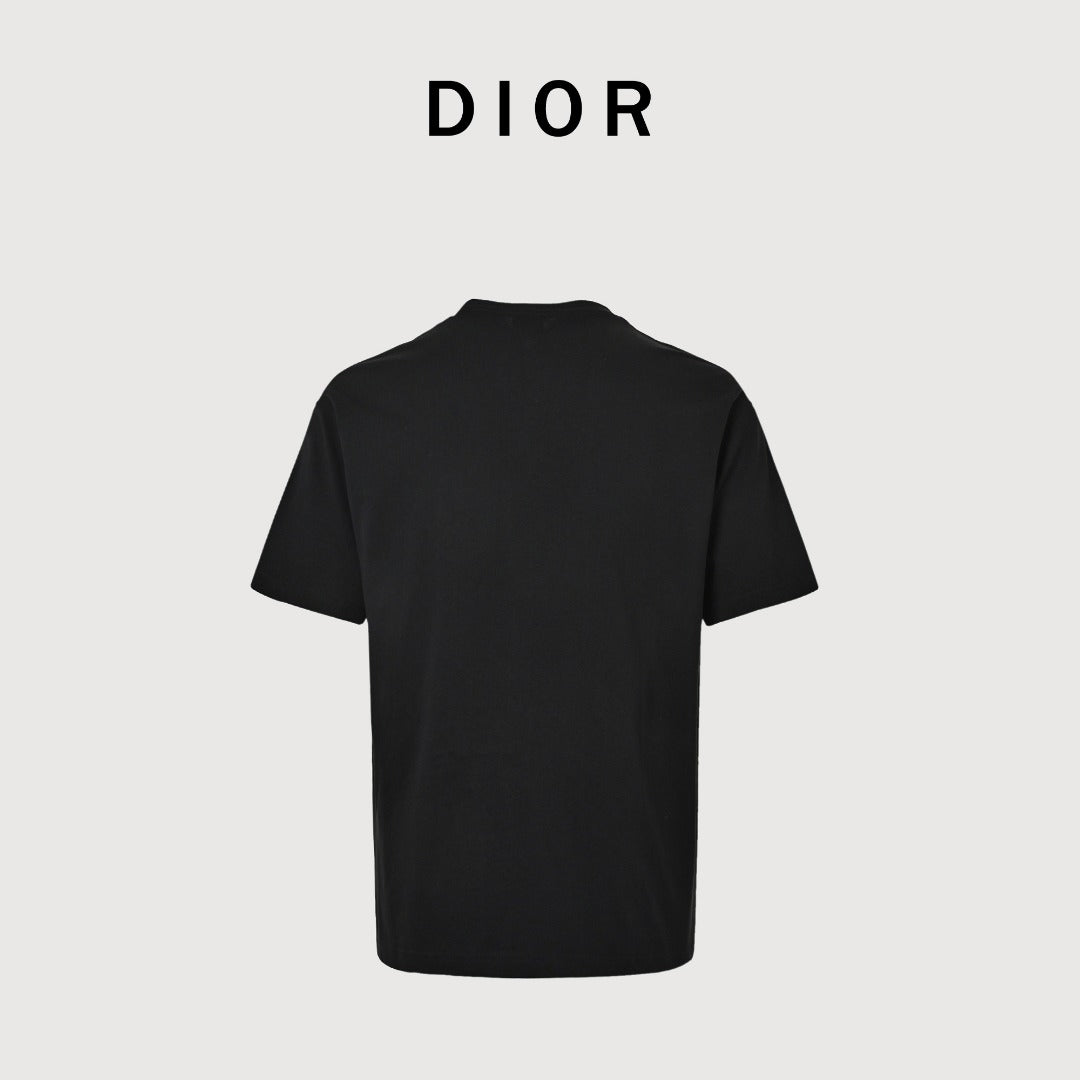 Dior 26SS Letter Badge Embroidered Short Sleeve T-Shirt - Black