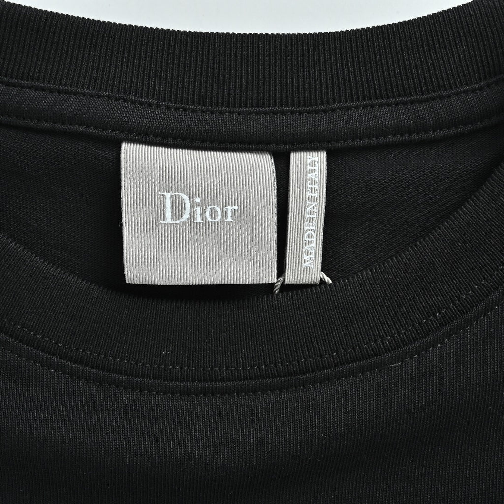 Dior 26SS Letter Badge Embroidered Short Sleeve T-Shirt - Black