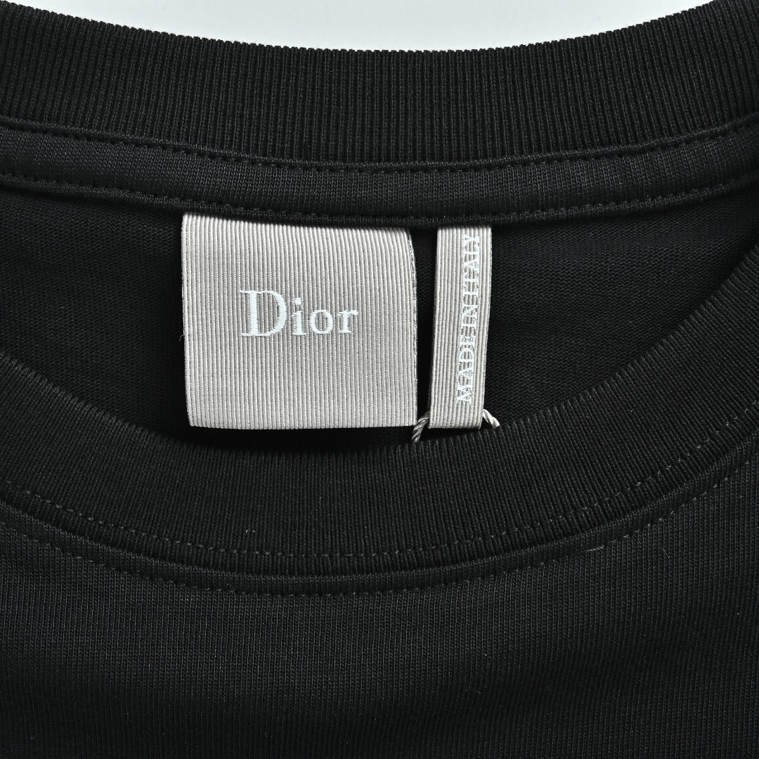 Dior 26SS Letter Badge Embroidered Short Sleeve T-Shirt - Black
