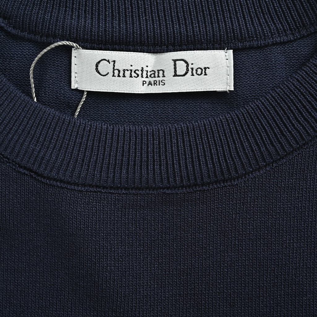 Dior Oblique Jacquard Tape Shoulder Sleeve Panelled Short Sleeve T-Shirt - Navy
