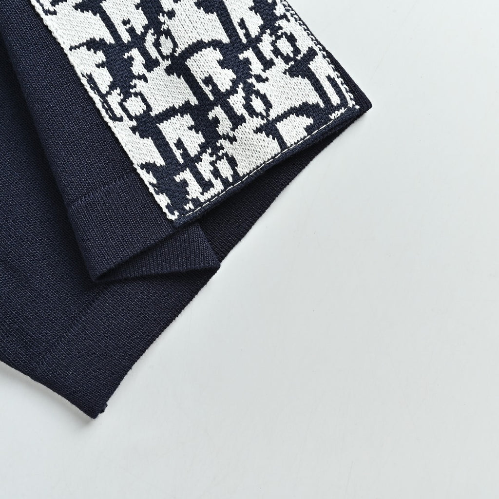 Dior Oblique Jacquard Tape Shoulder Sleeve Panelled Short Sleeve T-Shirt - Navy