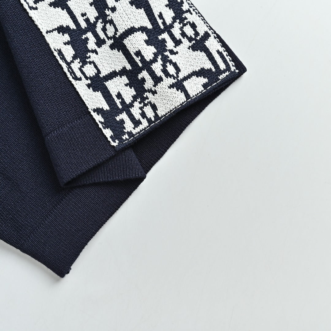 Dior Oblique Jacquard Tape Shoulder Sleeve Panelled Short Sleeve T-Shirt - Navy