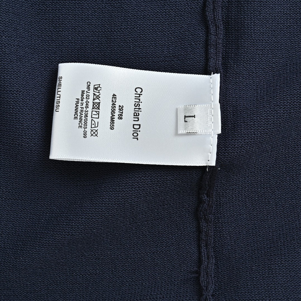 Dior Oblique Jacquard Tape Shoulder Sleeve Panelled Short Sleeve T-Shirt - Navy