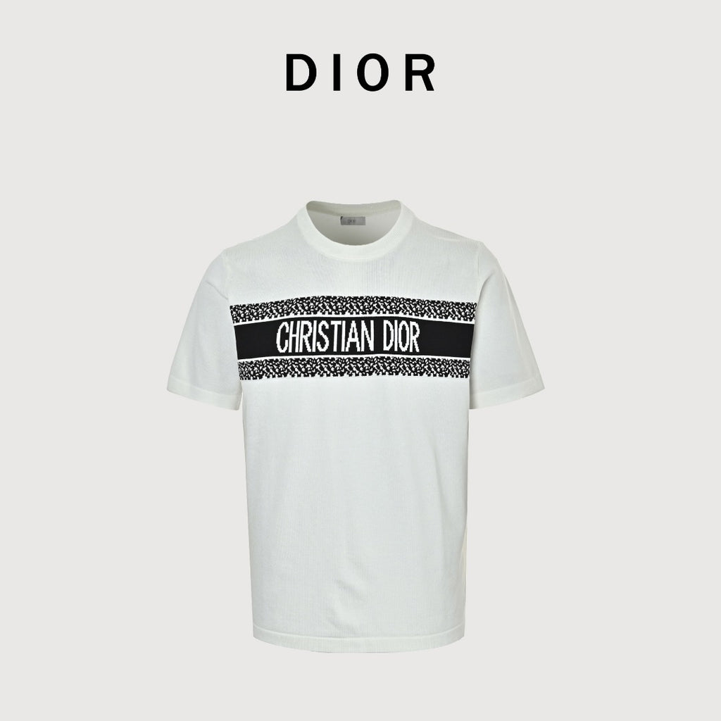 Dior Christian Dior Chest Letter Jacquard Knit Stripe Short Sleeve T-Shirt - White