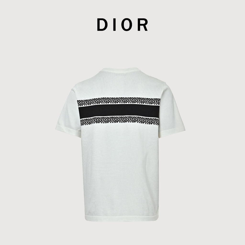 Dior Christian Dior Chest Letter Jacquard Knit Stripe Short Sleeve T-Shirt - White