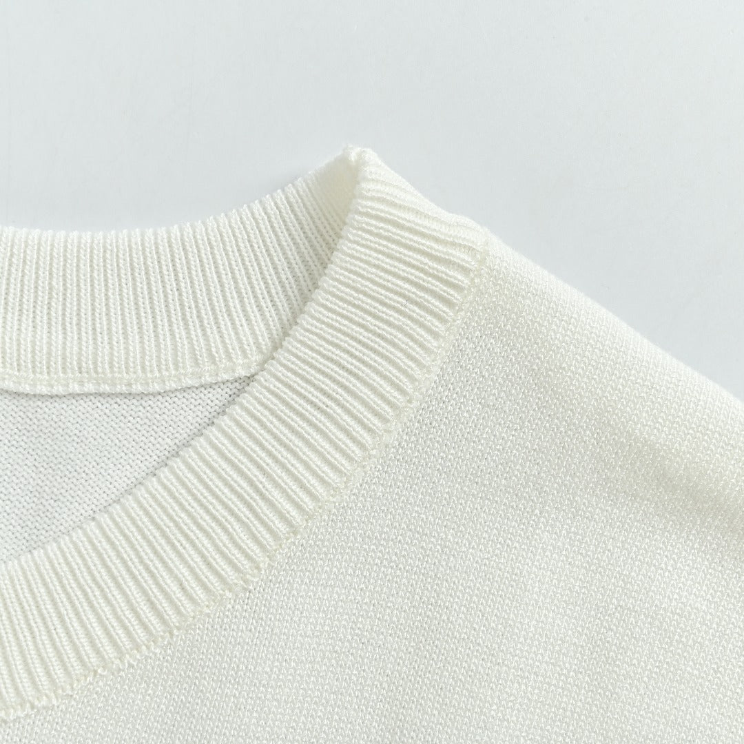 Dior Christian Dior Chest Letter Jacquard Knit Stripe Short Sleeve T-Shirt - White