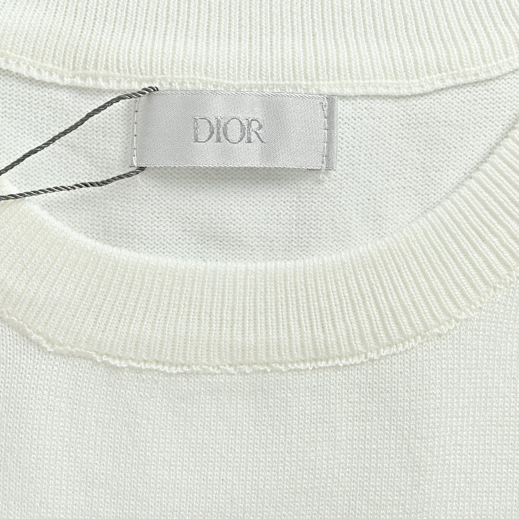 Dior Christian Dior Chest Letter Jacquard Knit Stripe Short Sleeve T-Shirt - White