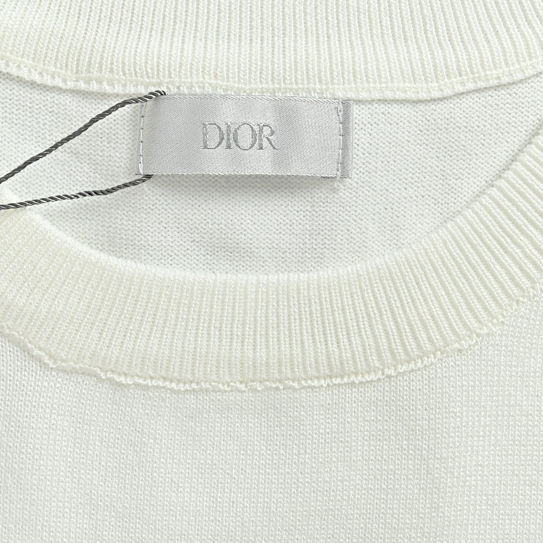 Dior Christian Dior Chest Letter Jacquard Knit Stripe Short Sleeve T-Shirt - White