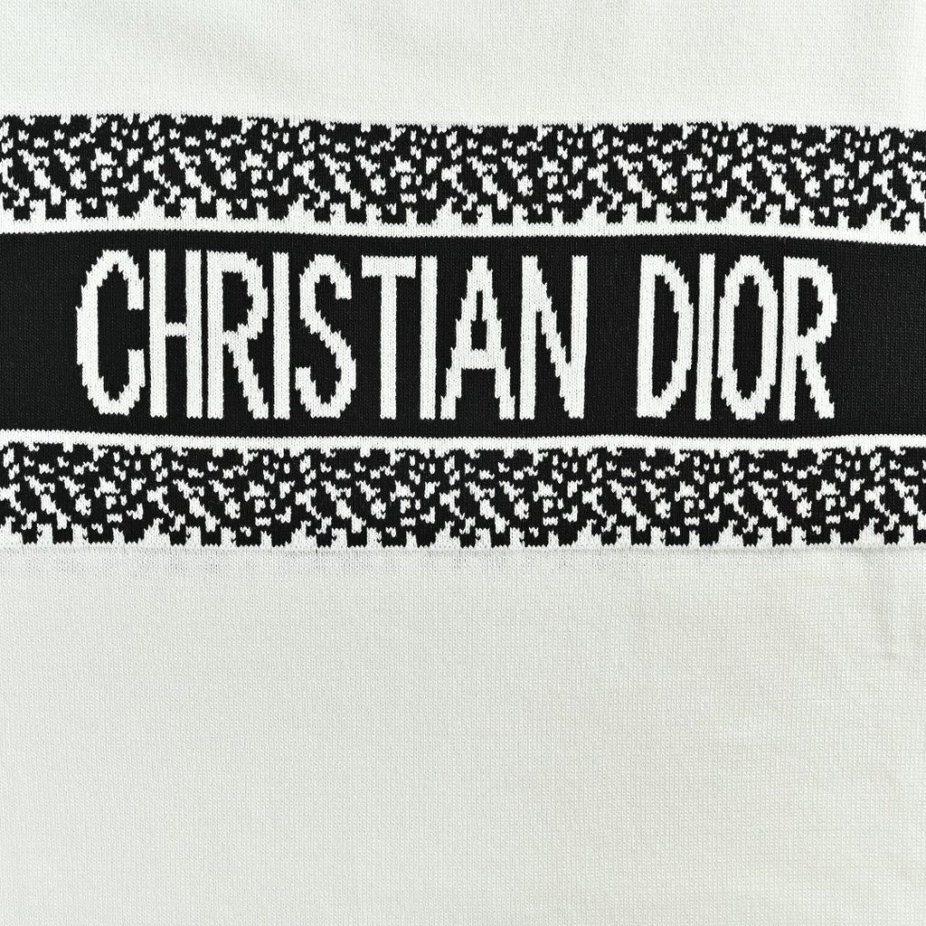Dior Christian Dior Chest Letter Jacquard Knit Stripe Short Sleeve T-Shirt - White