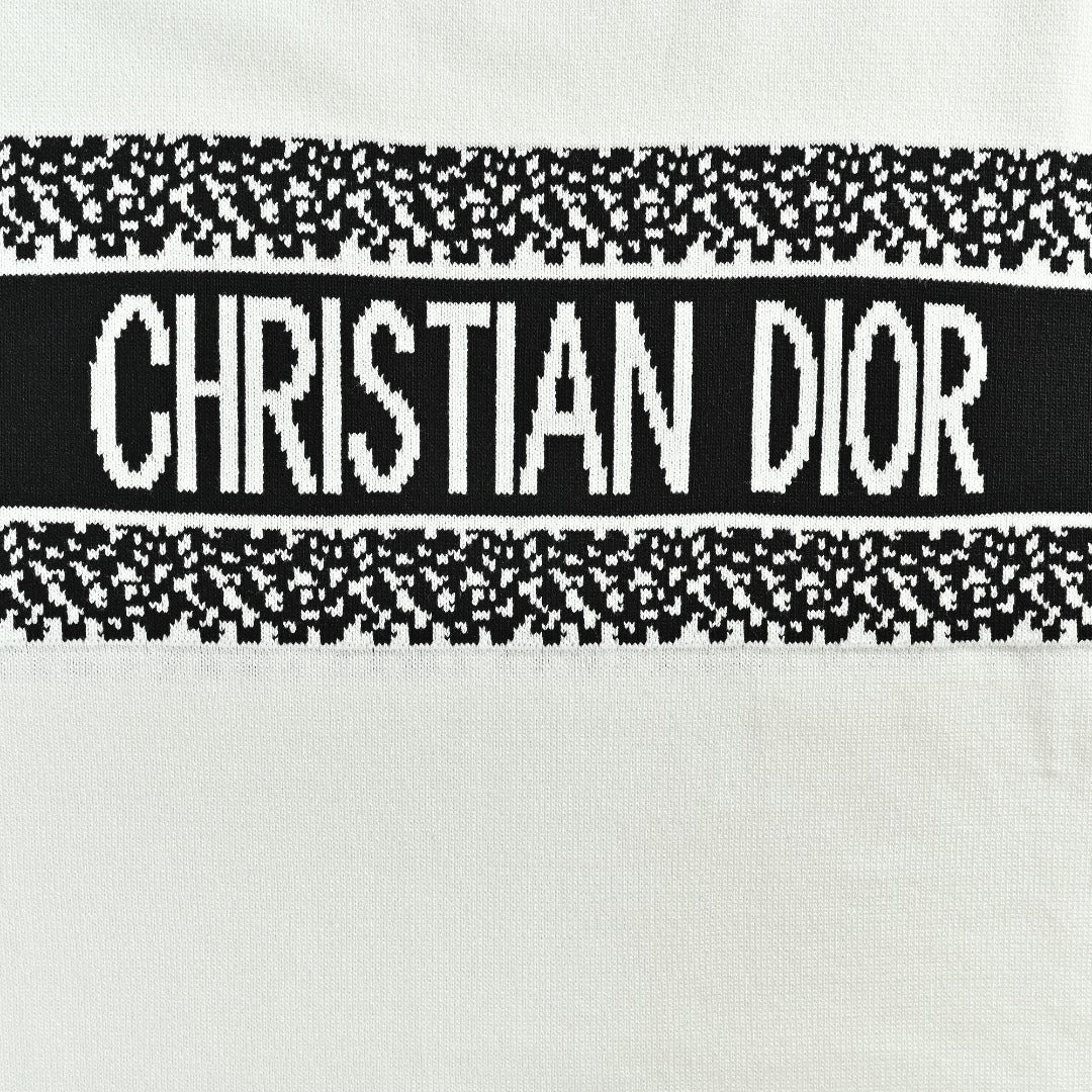 Dior Christian Dior Chest Letter Jacquard Knit Stripe Short Sleeve T-Shirt - White
