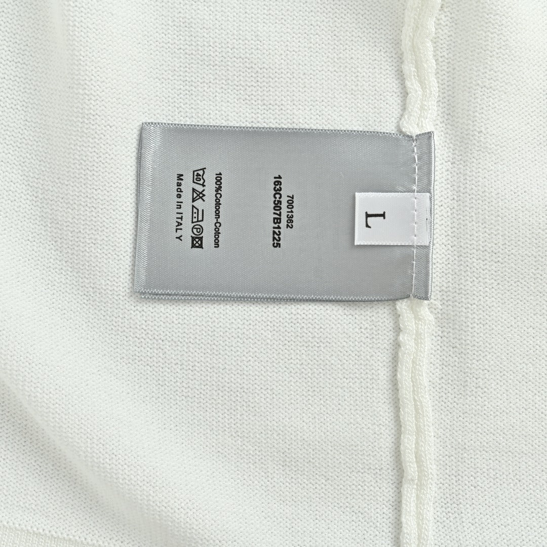 Dior Christian Dior Chest Letter Jacquard Knit Stripe Short Sleeve T-Shirt - White