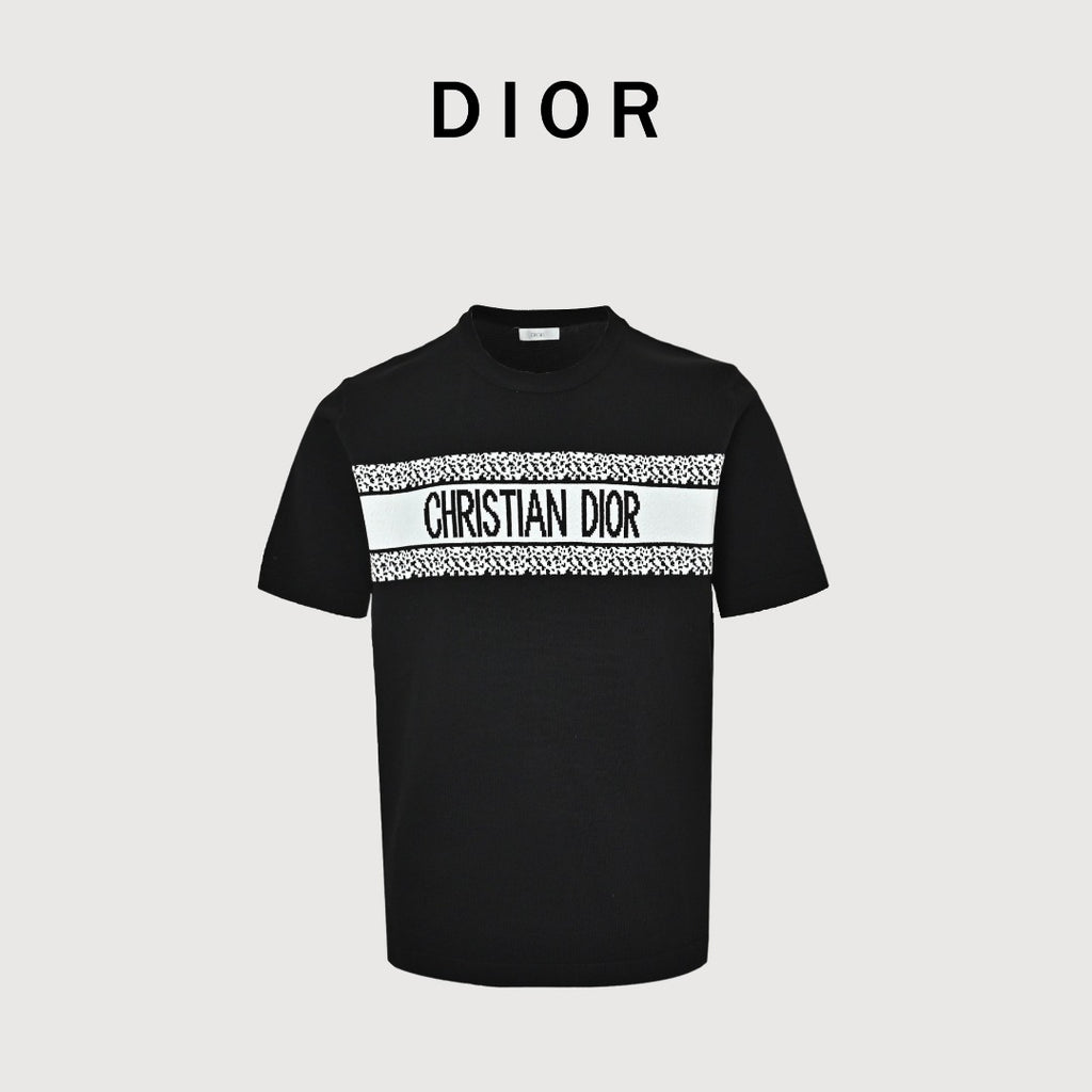 Dior Christian Dior Chest Letter Jacquard Knit Stripe Short Sleeve T-Shirt - Black