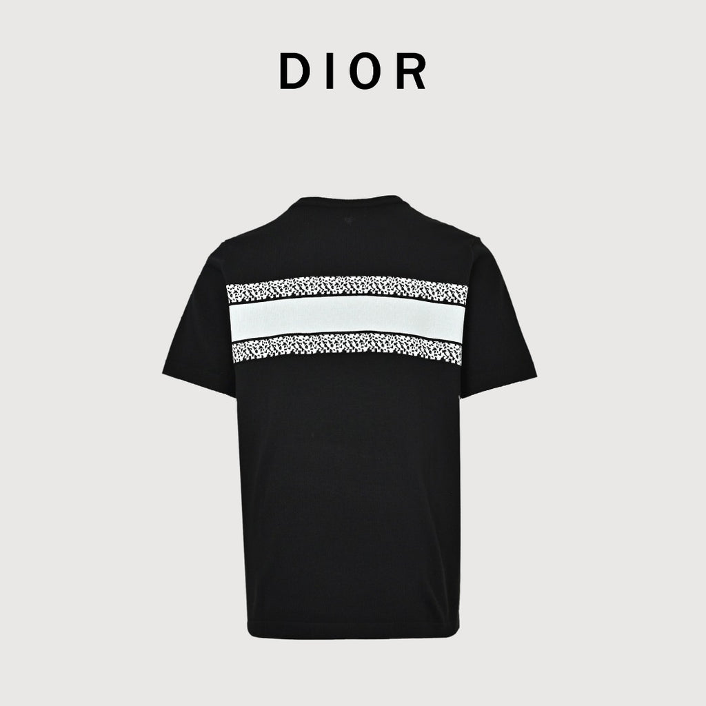 Dior Christian Dior Chest Letter Jacquard Knit Stripe Short Sleeve T-Shirt - Black