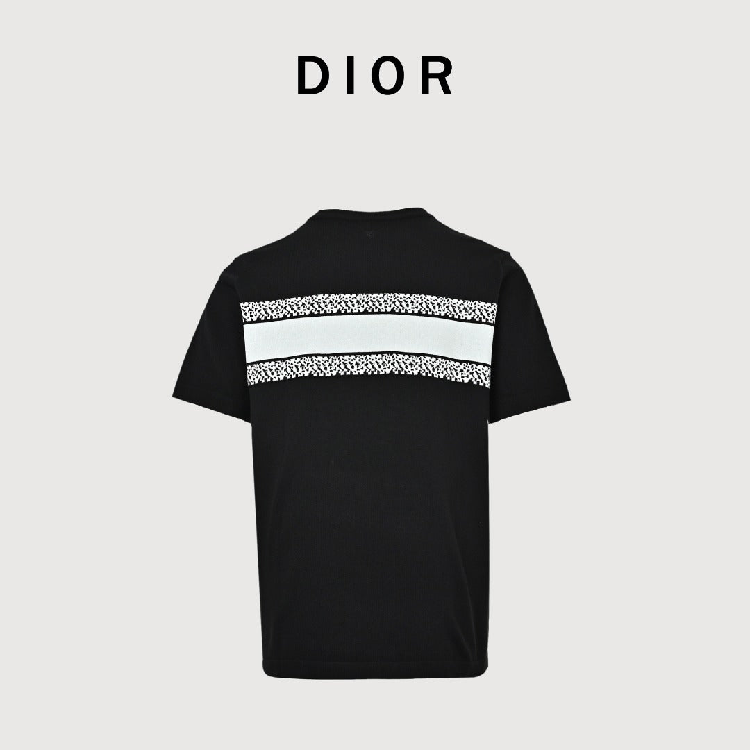Dior Christian Dior Chest Letter Jacquard Knit Stripe Short Sleeve T-Shirt - Black