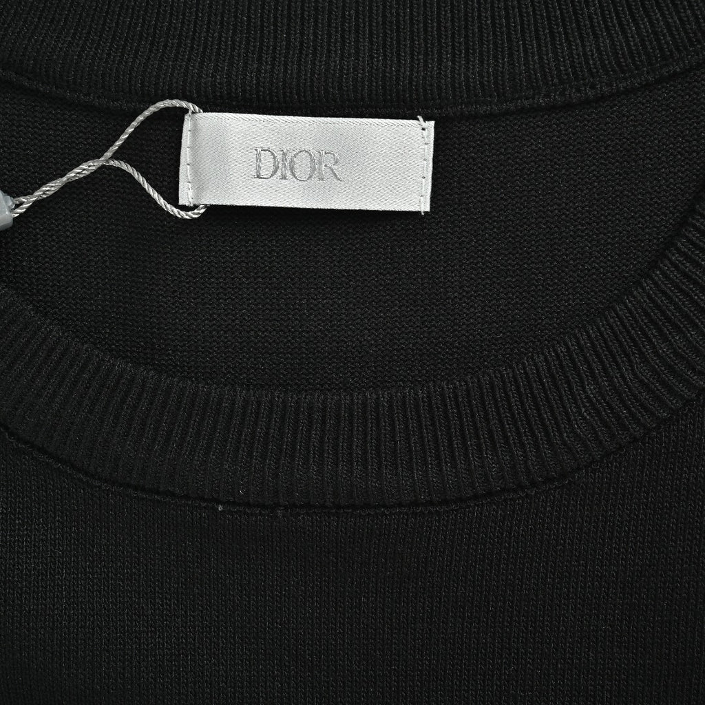 Dior Christian Dior Chest Letter Jacquard Knit Stripe Short Sleeve T-Shirt - Black