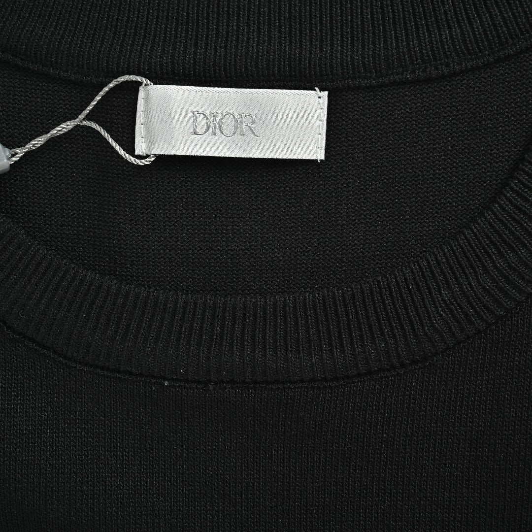 Dior Christian Dior Chest Letter Jacquard Knit Stripe Short Sleeve T-Shirt - Black