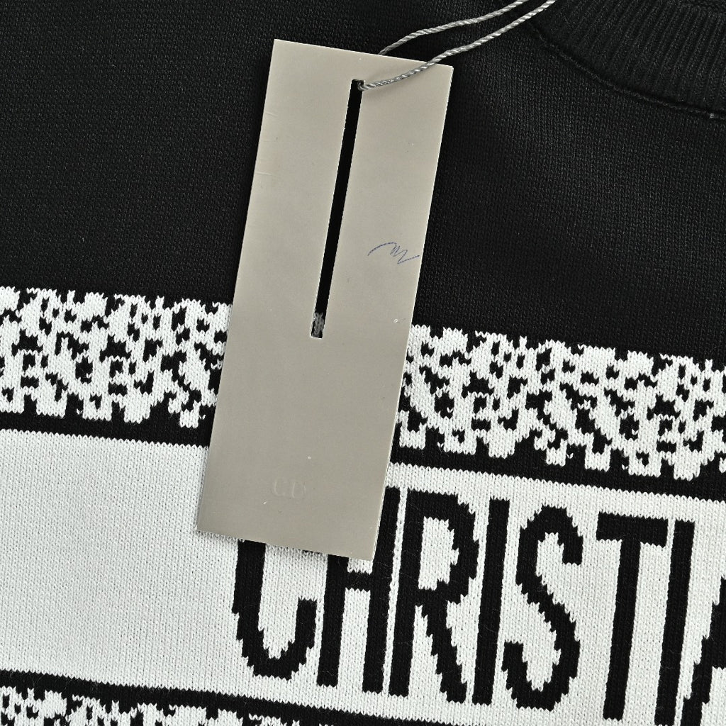 Dior Christian Dior Chest Letter Jacquard Knit Stripe Short Sleeve T-Shirt - Black
