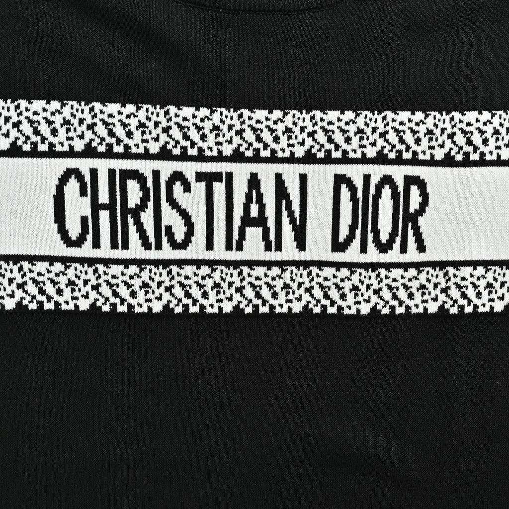Dior Christian Dior Chest Letter Jacquard Knit Stripe Short Sleeve T-Shirt - Black
