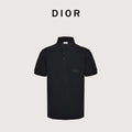 Dior CD Square Badge Pocket Embroidered Letter Short Sleeve Polo Shirt - Black
