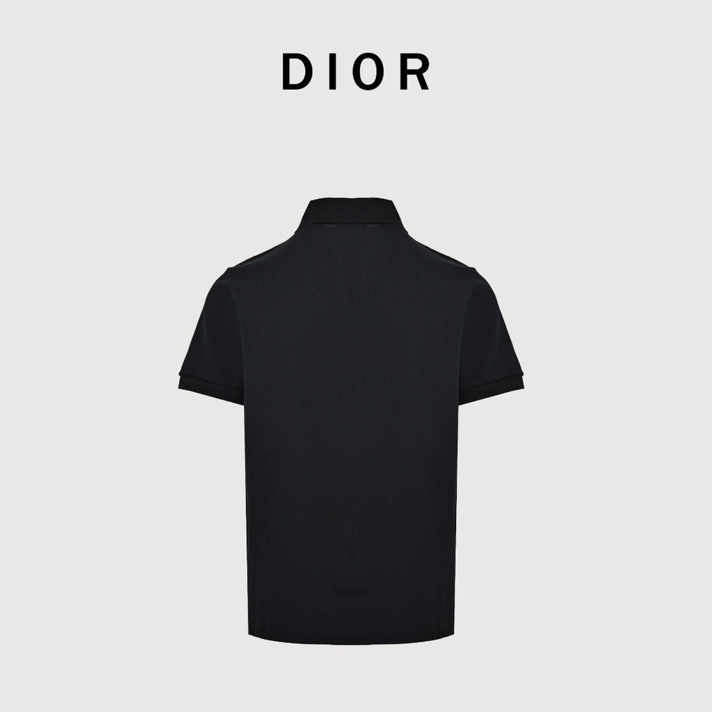 Dior CD Square Badge Pocket Embroidered Letter Short Sleeve Polo Shirt - Black