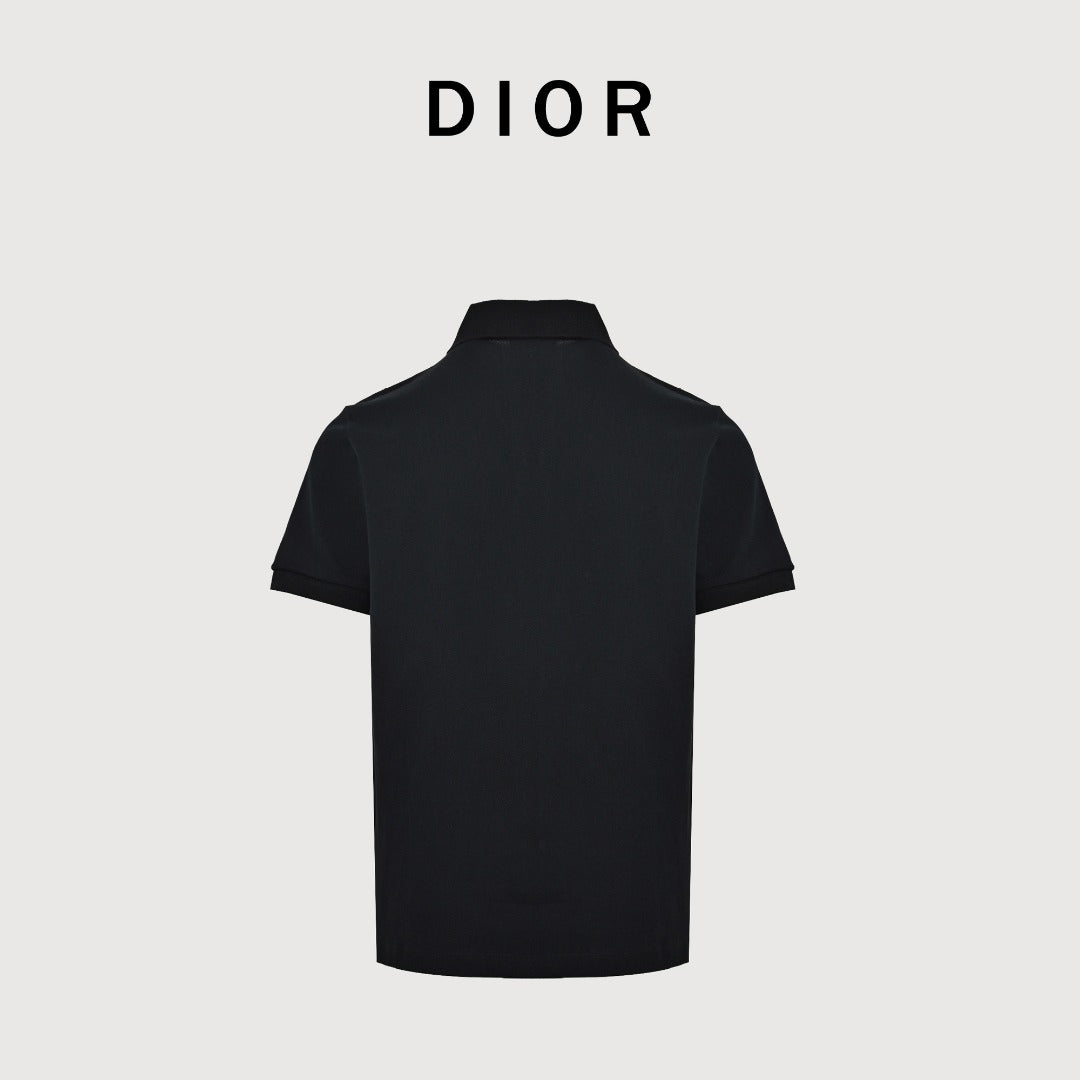 Dior CD Square Badge Pocket Embroidered Letter Short Sleeve Polo Shirt - Black