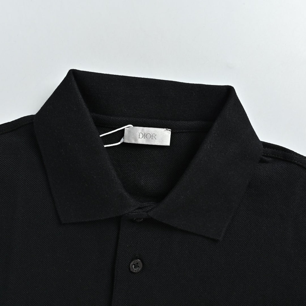 Dior CD Square Badge Pocket Embroidered Letter Short Sleeve Polo Shirt - Black