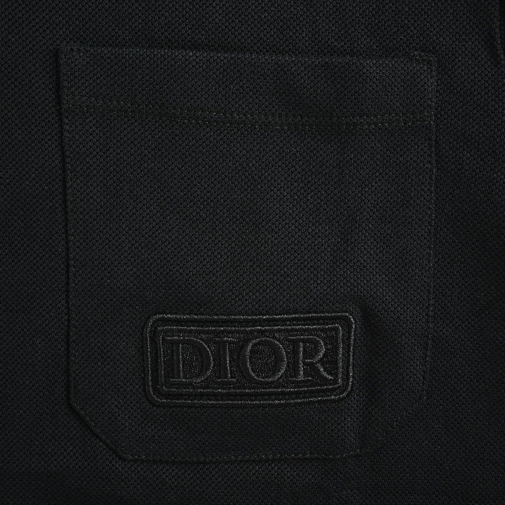 Dior CD Square Badge Pocket Embroidered Letter Short Sleeve Polo Shirt - Black