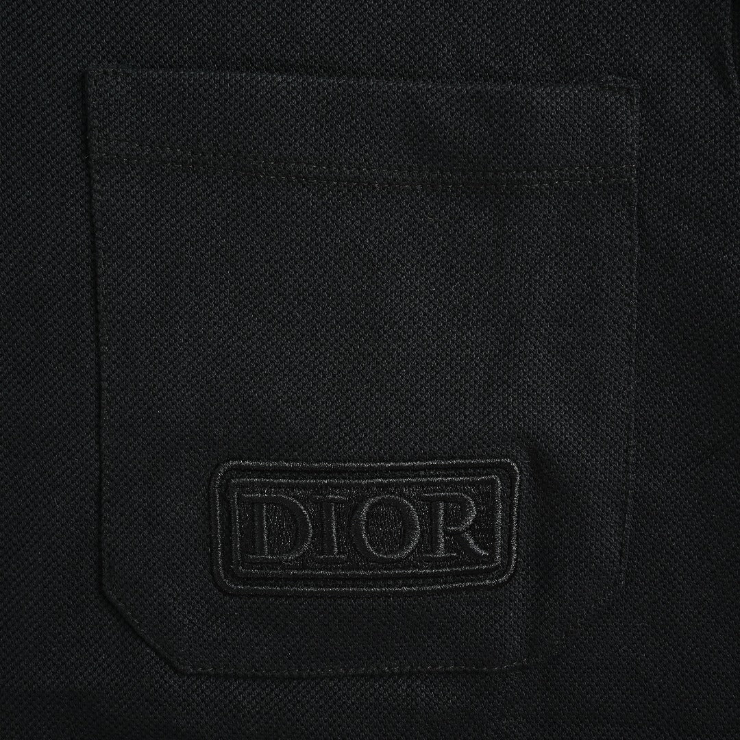 Dior CD Square Badge Pocket Embroidered Letter Short Sleeve Polo Shirt - Black
