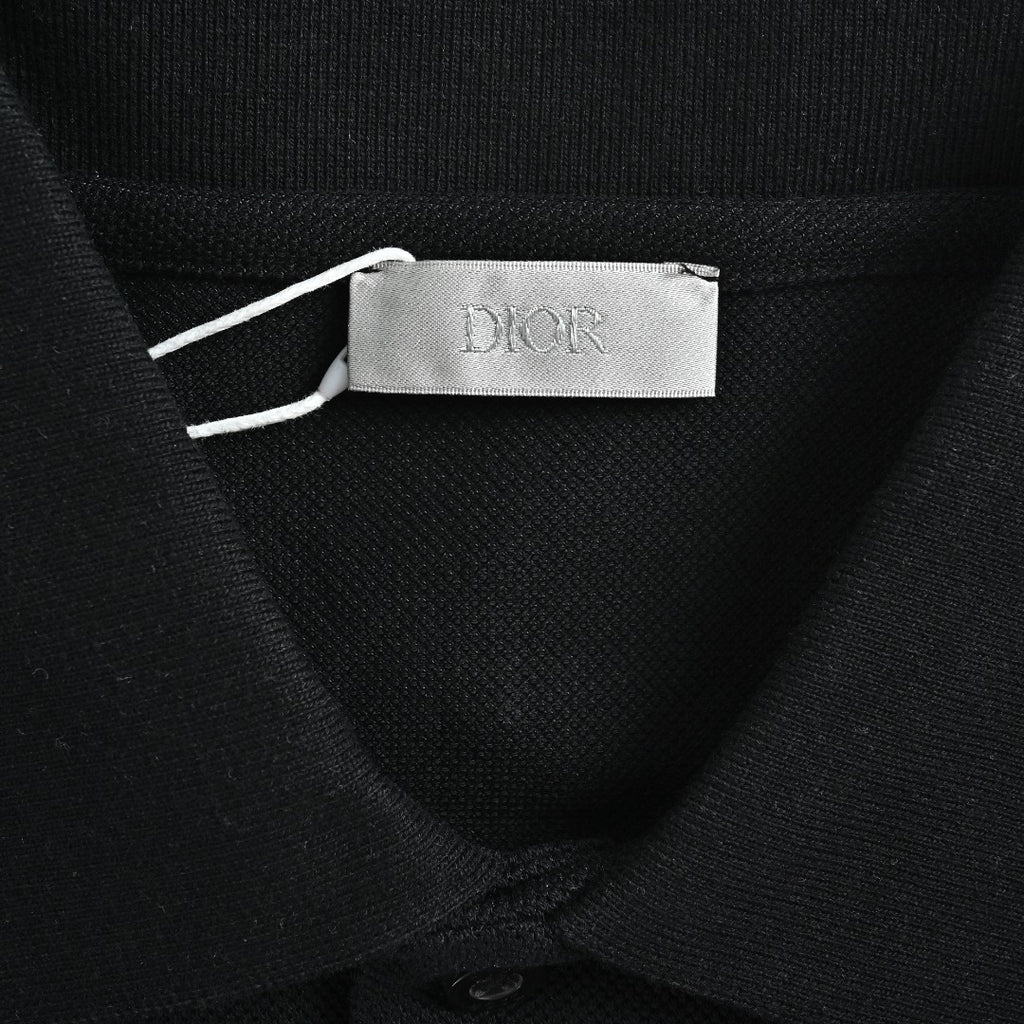 Dior CD Square Badge Pocket Embroidered Letter Short Sleeve Polo Shirt - Black