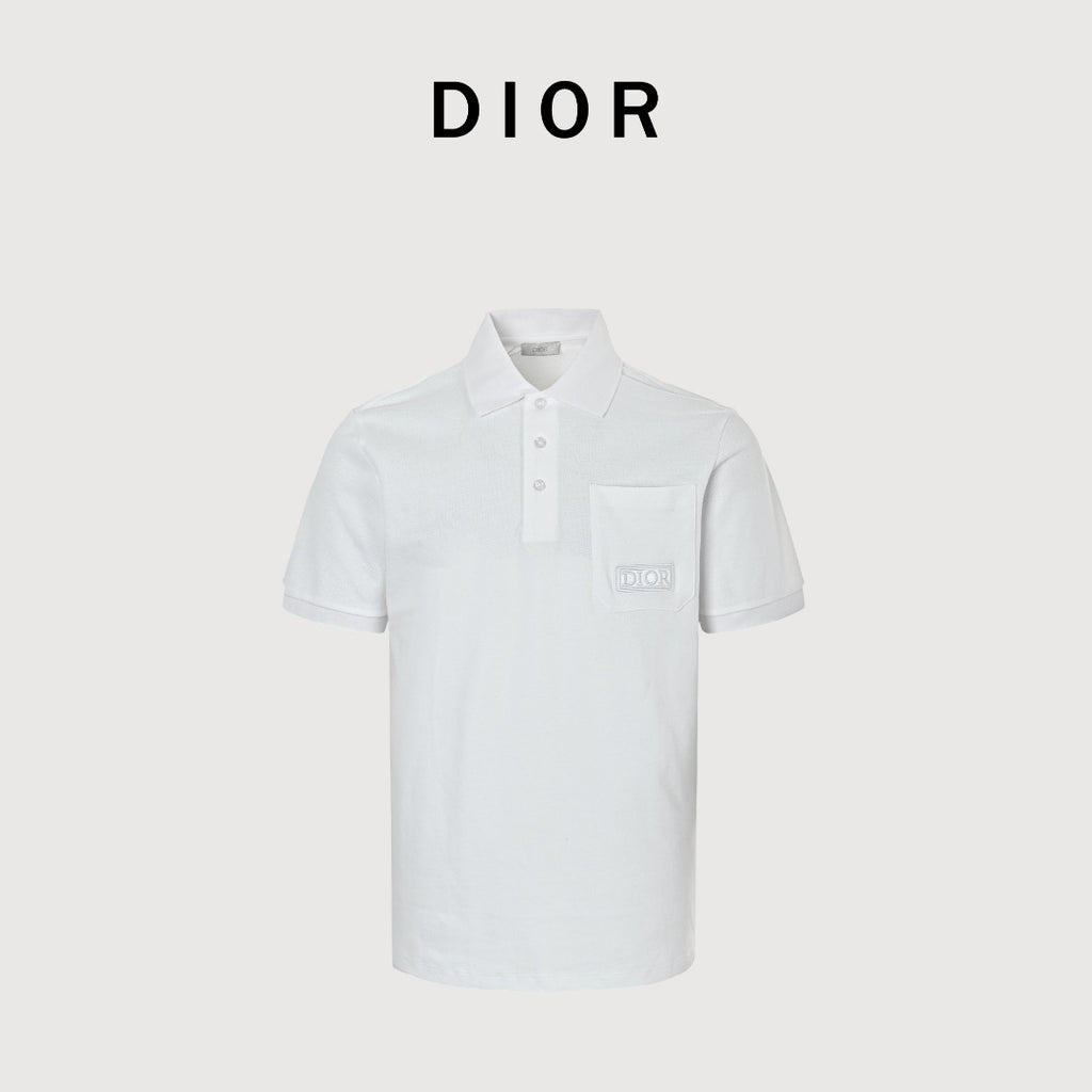 Dior CD Square Badge Pocket Letter Embroidered Short Sleeve Polo Shirt - White