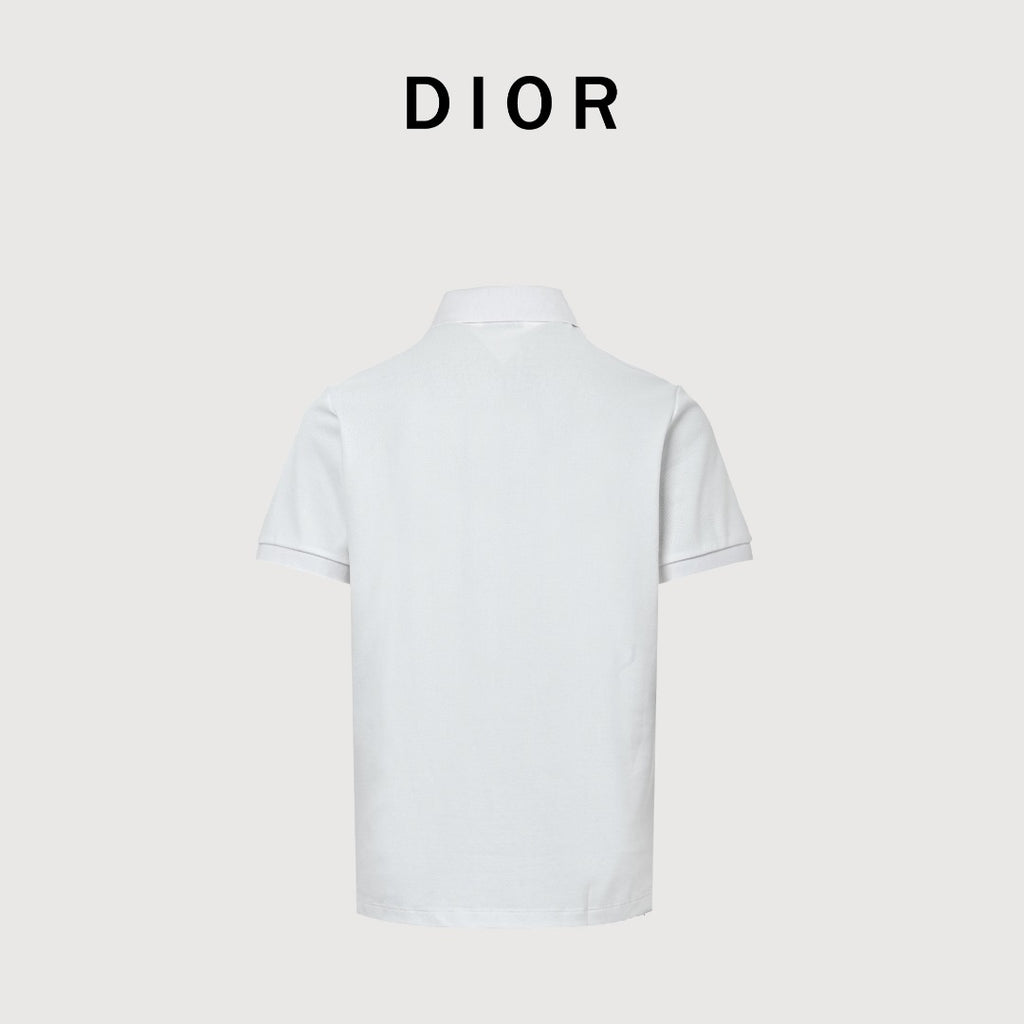 Dior CD Square Badge Pocket Letter Embroidered Short Sleeve Polo Shirt - White