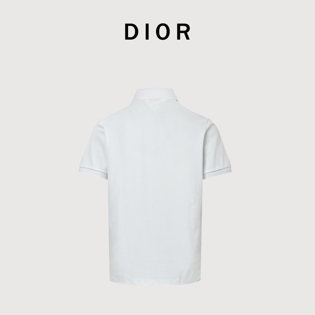 Dior CD Square Badge Pocket Letter Embroidered Short Sleeve Polo Shirt - White
