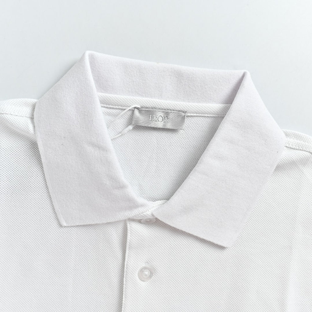 Dior CD Square Badge Pocket Letter Embroidered Short Sleeve Polo Shirt - White