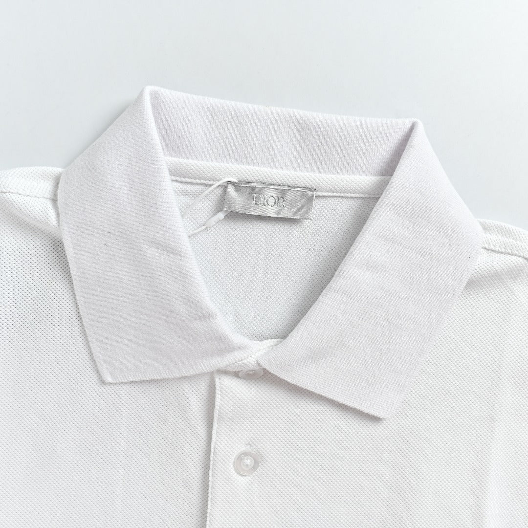 Dior CD Square Badge Pocket Letter Embroidered Short Sleeve Polo Shirt - White