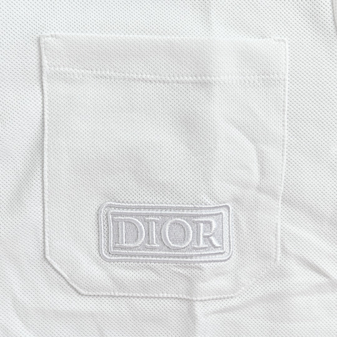 Dior CD Square Badge Pocket Letter Embroidered Short Sleeve Polo Shirt - White