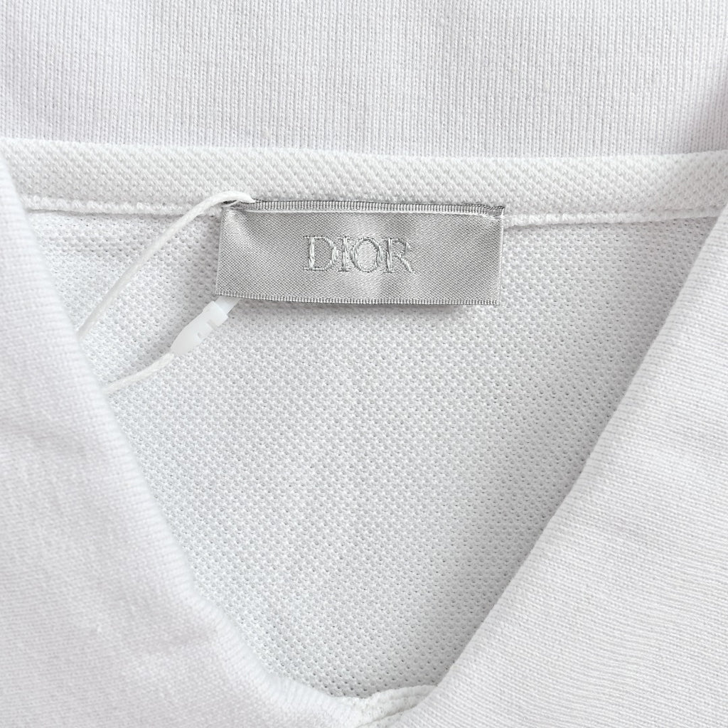 Dior CD Square Badge Pocket Letter Embroidered Short Sleeve Polo Shirt - White
