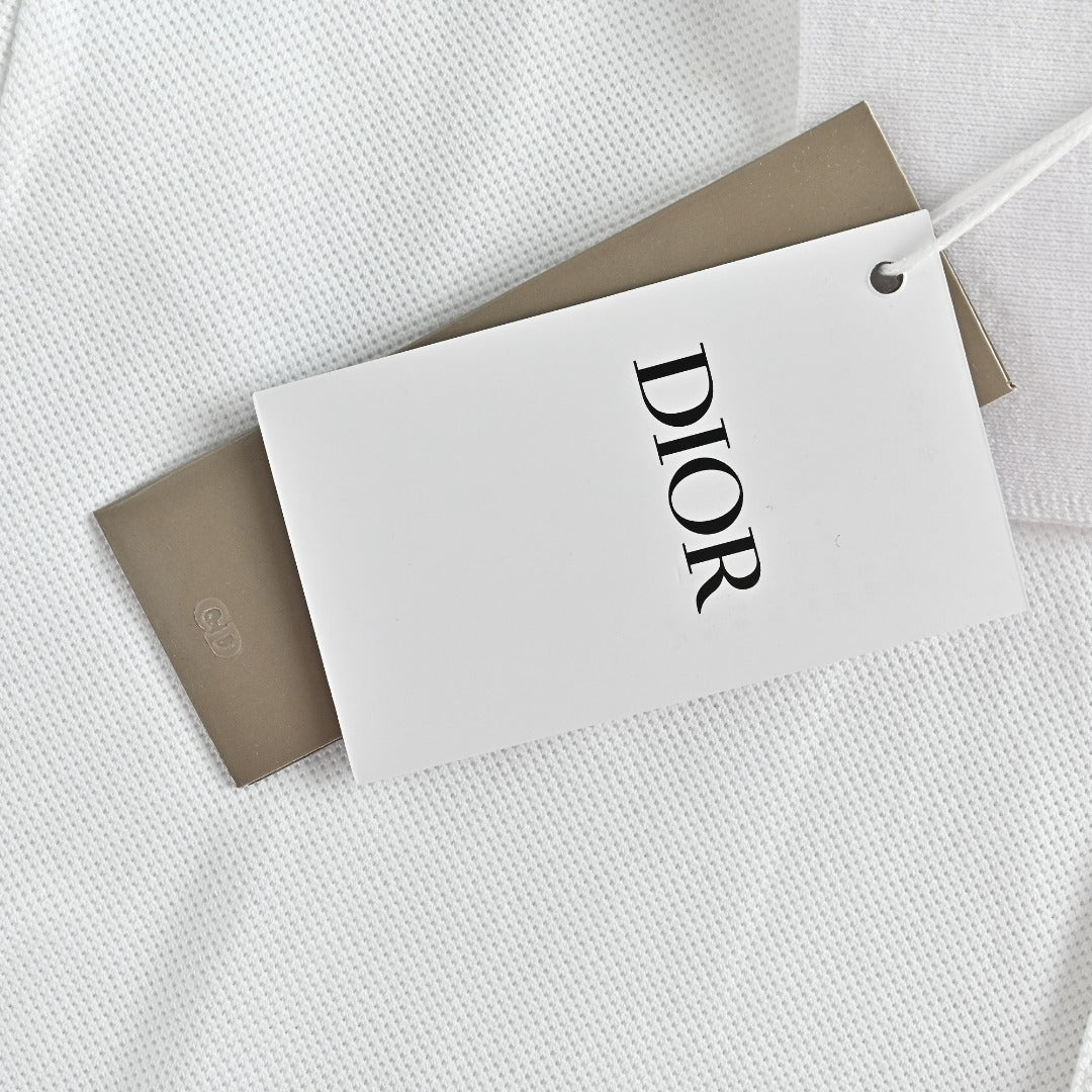 Dior CD Square Badge Pocket Letter Embroidered Short Sleeve Polo Shirt - White