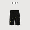 Dior CD Graffiti Paint Splash Embroidered Terry Shorts - Black