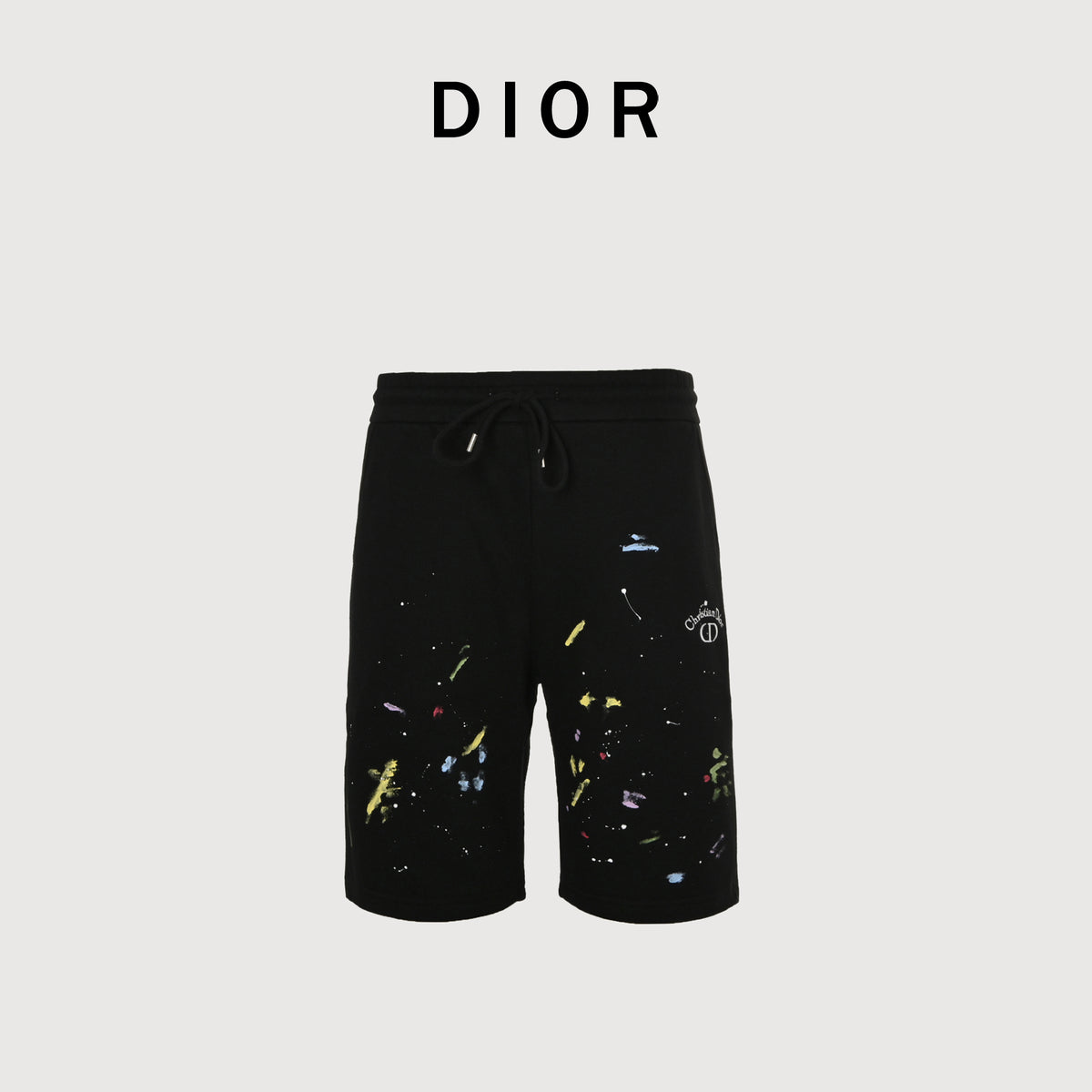 Dior CD Graffiti Paint Splash Embroidered Terry Shorts - Black