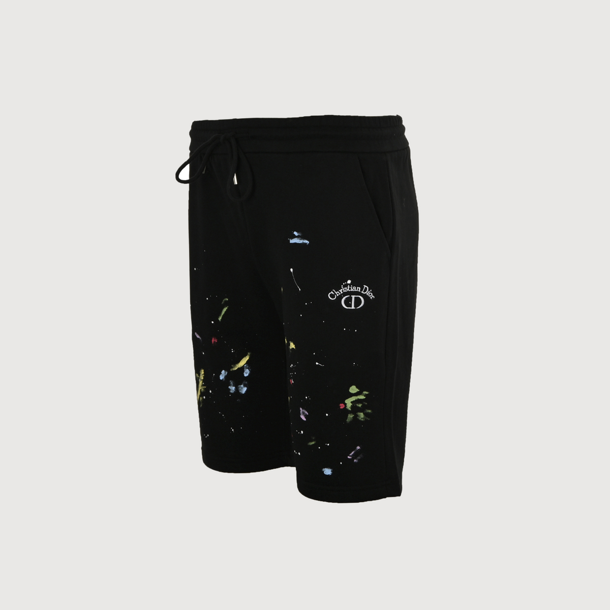 Dior CD Graffiti Paint Splash Embroidered Terry Shorts - Black